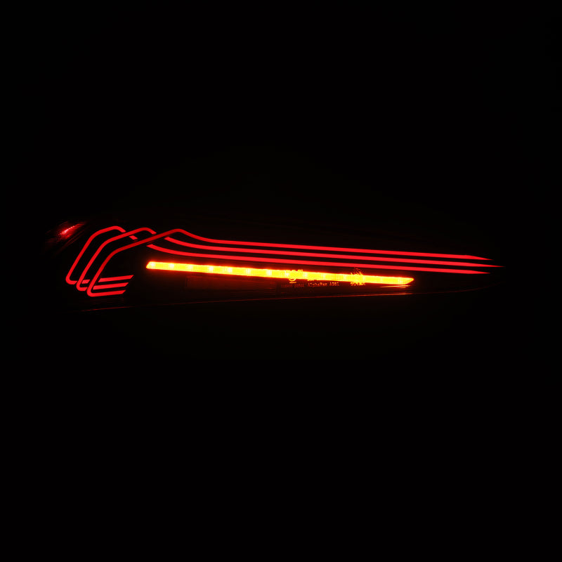 AlphaRex LUXX-Series LED tail lights for 20-24 Toyota Supra, featuring a sleek black-red design and modern laser style.