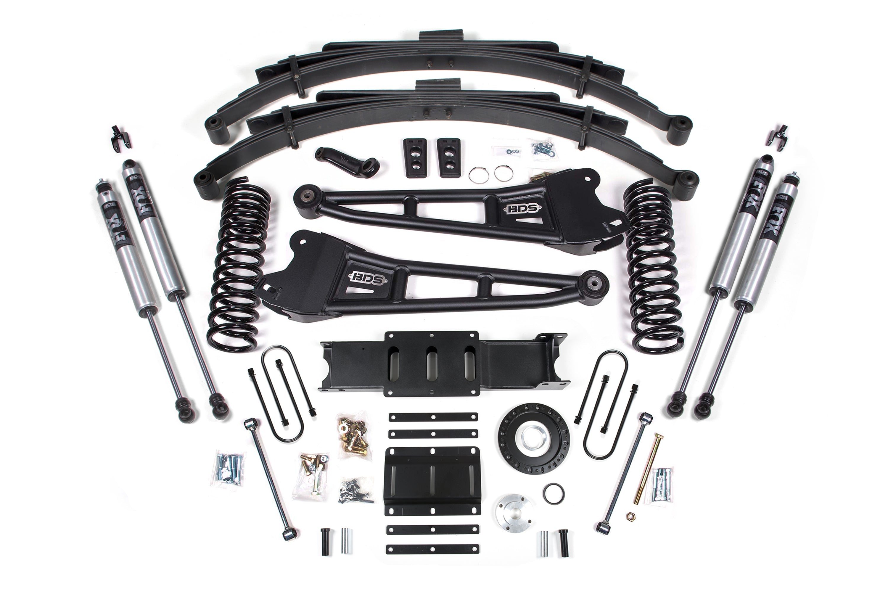 6-inch lift kit with radius arms for 2013-2018 Ram 3500 4WD diesel, including springs, shocks, and installation hardware.