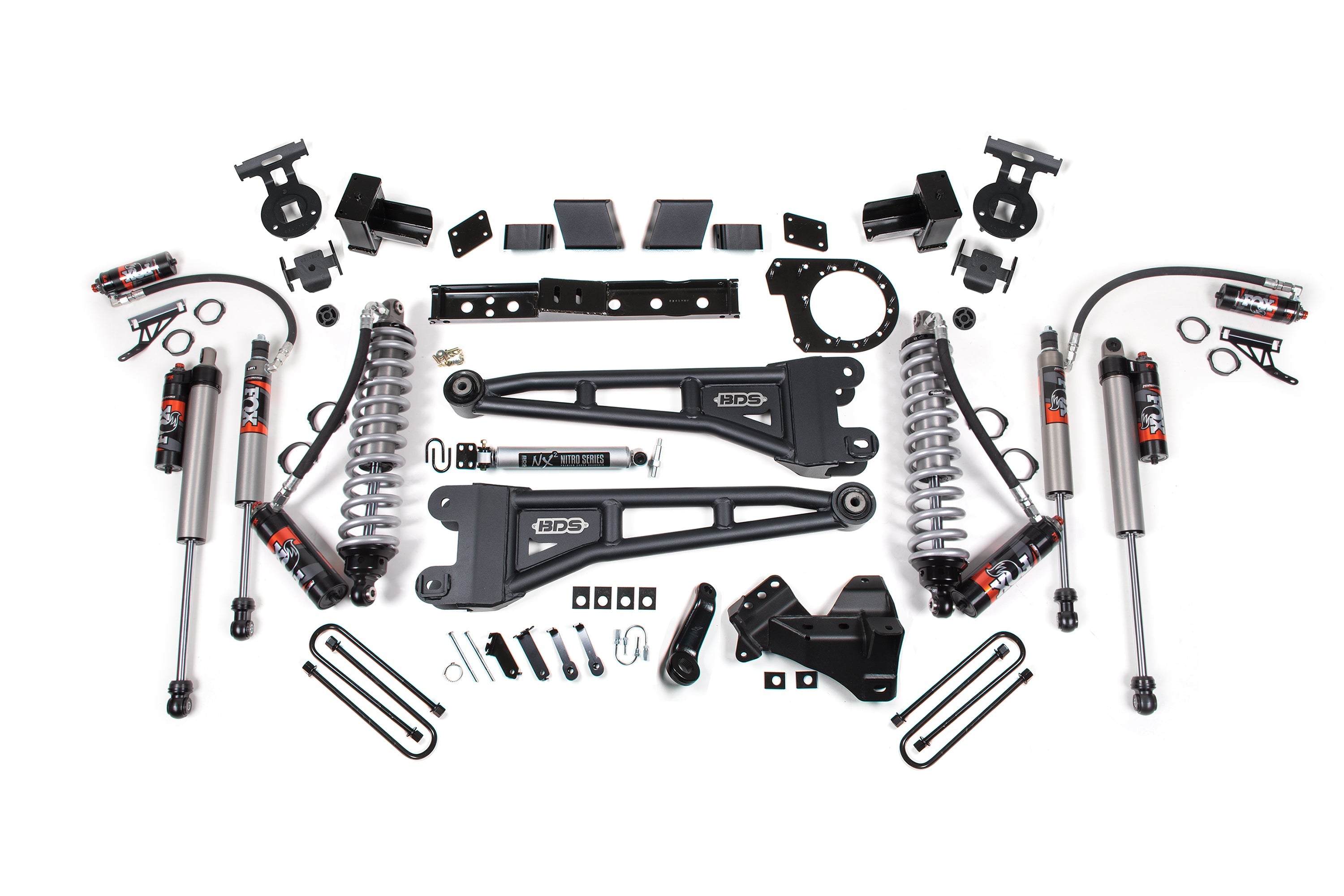 6-inch lift kit with radius arms and FOX 2.5 Performance Elite coil-over conversion for Ford F250/F350 Super Duty 4WD diesel.