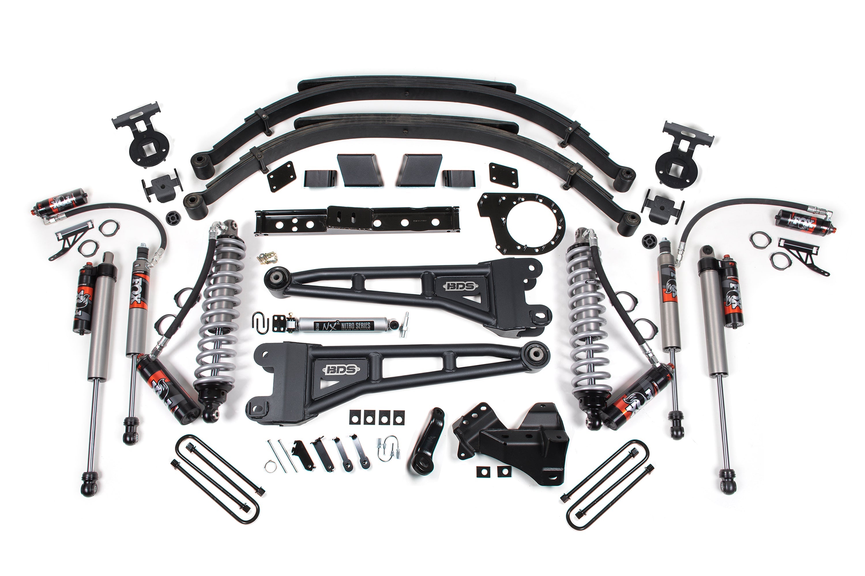 7-inch lift kit with radius arms and FOX 2.5 performance elite coil-overs for Ford F250/F350 Super Duty 4WD diesel.