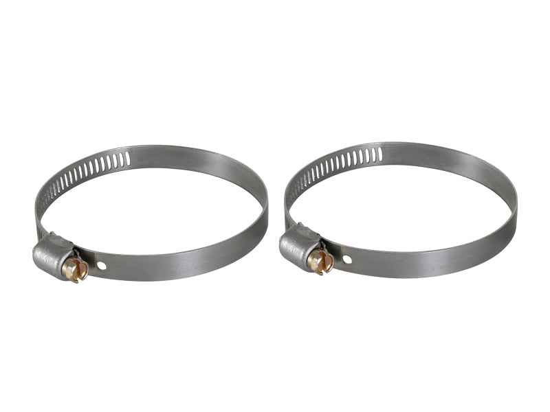 Replacement clamp kit for afe Magnum FORCE, includes two stainless steel clamps for various ID ranges.