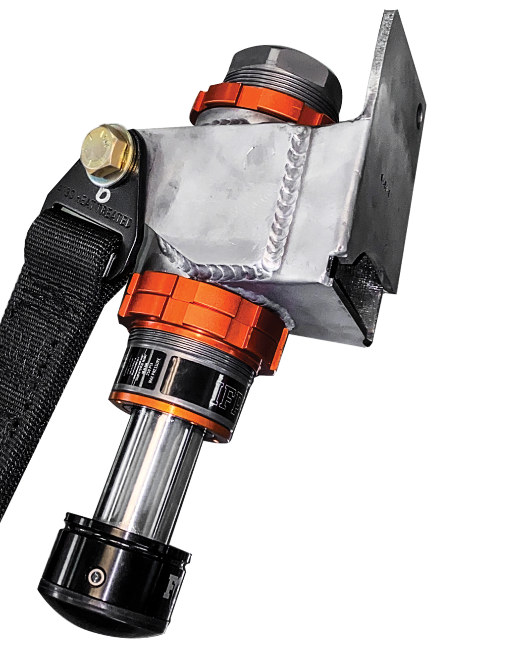 Adjustable front limit strap kit and bump stop for 2021+ Bronco, designed for stock arms to enhance offroad performance.