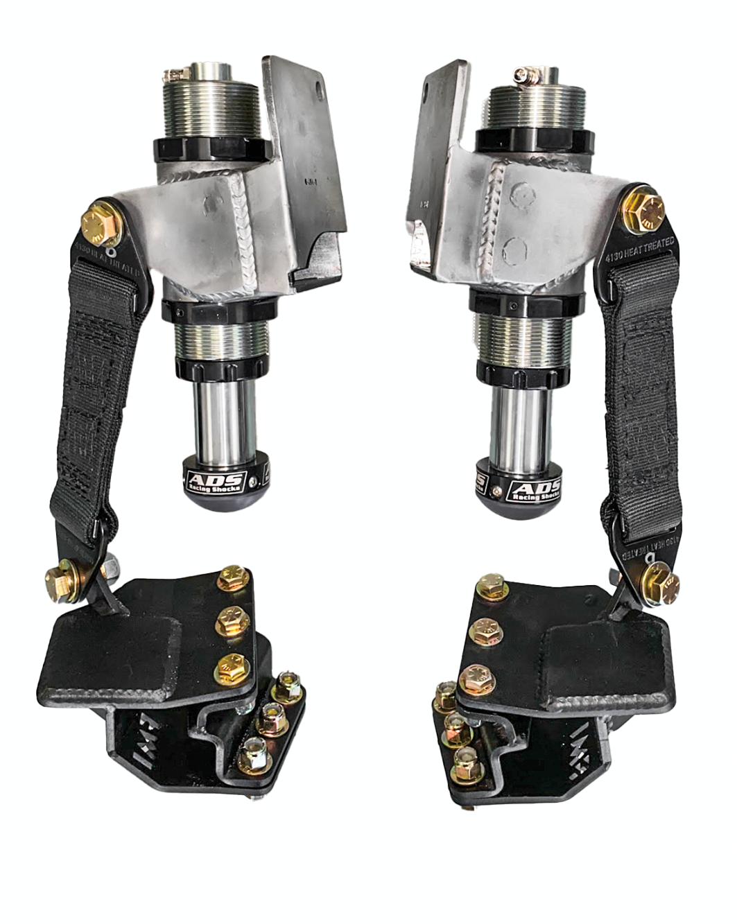 Adjustable front limit strap kit and bump stop for 2021+ Bronco with stock arms, designed for enhanced off-road performance.