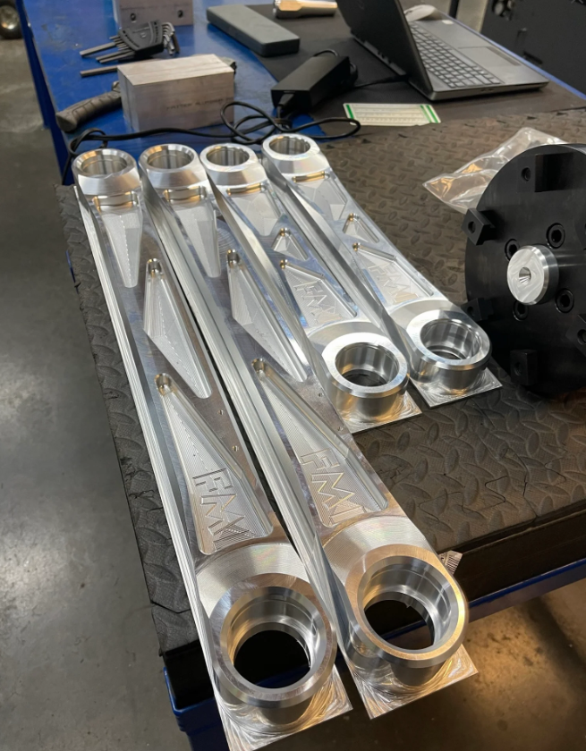 Billet aluminum rear suspension arms for 2022 Bronco Raptor featuring ultra-flex joints, designed for enhanced off-road performance.