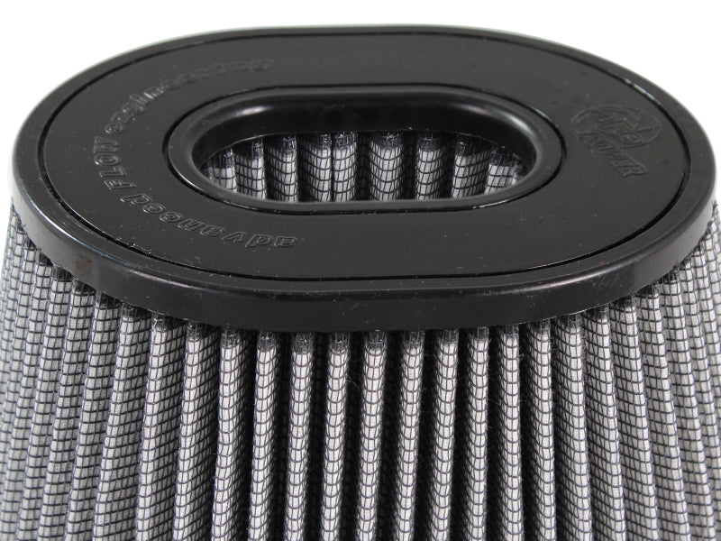 aFe MagnumFLOW Pro DRY S intake replacement filter with a cylindrical design and textured surface for improved airflow.