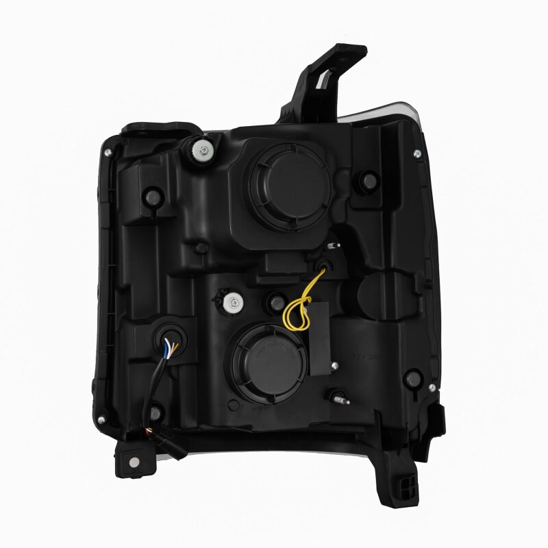 AlphaRex LUXX LED projector headlights for 2016-2018 Chevy 1500HD, featuring sequential activation lights and connectors.