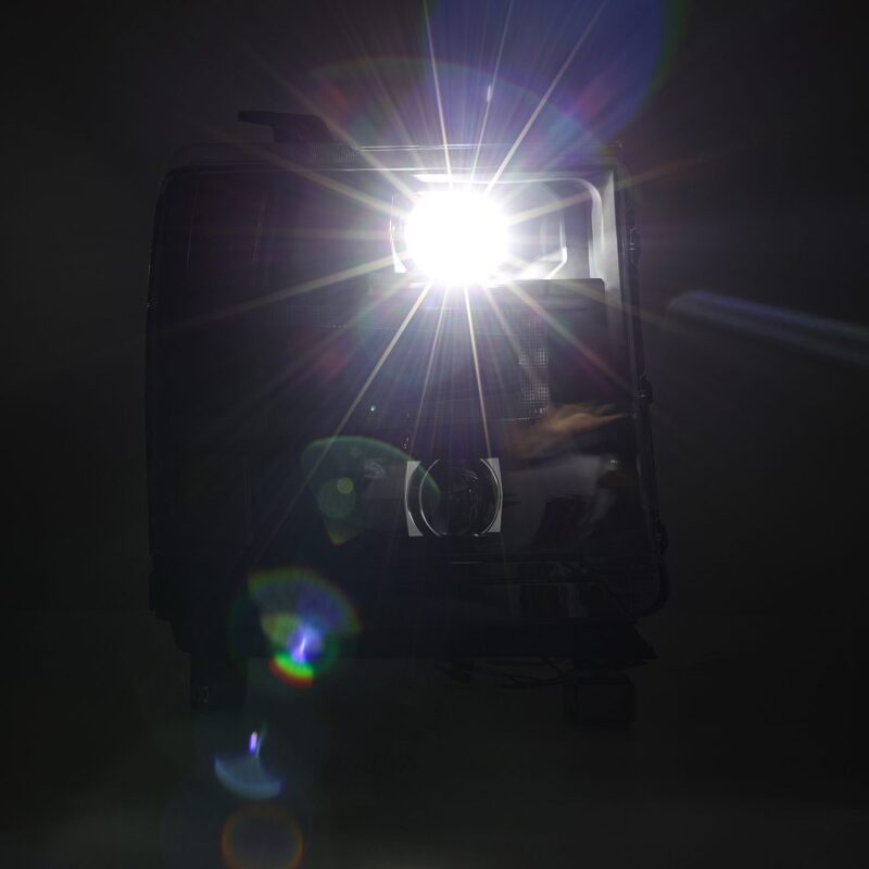 AlphaRex LUXX LED projector headlights for 16-18 Chevy 1500HD with sequential activation and signature lighting.