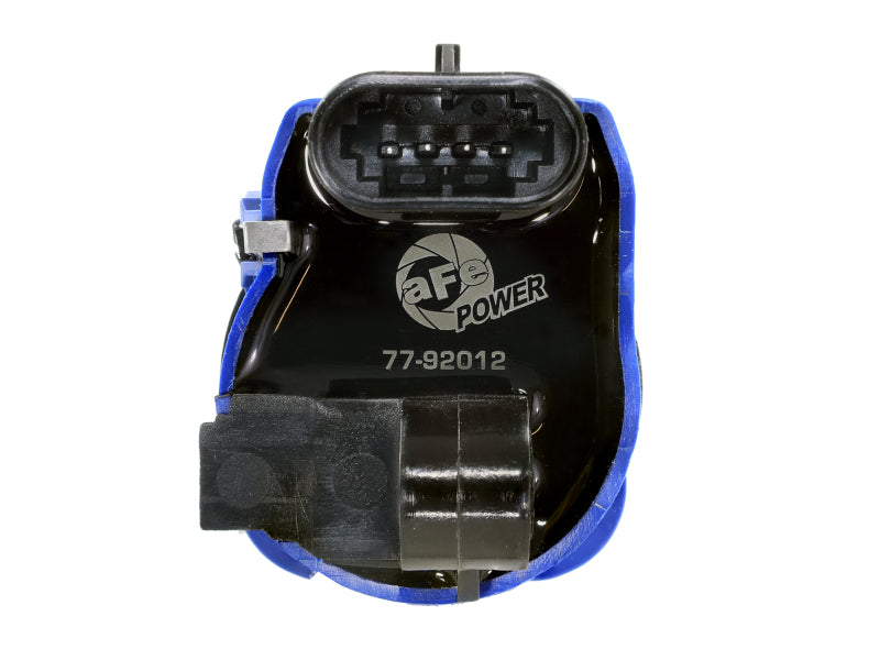 afe SCORCHER ignition coil for GM V8 cars, trucks, and SUVs from 2005 to 2020, featuring a blue housing and connector.