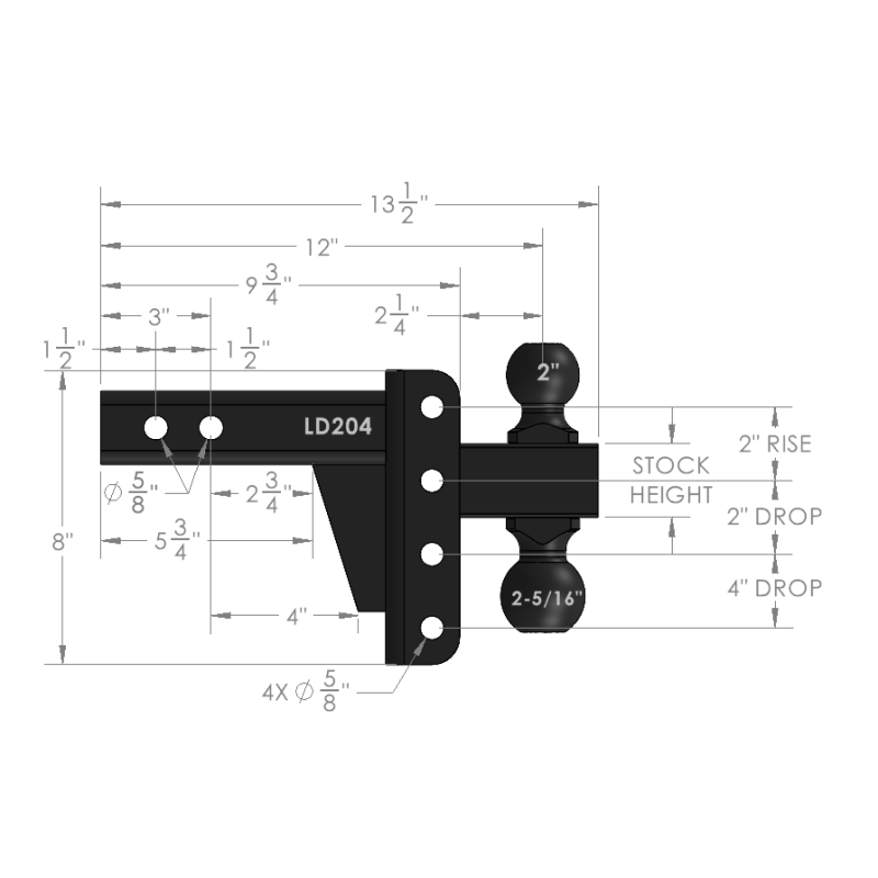 BulletProof Hitches 2.0" Light Duty 4" Drop/Rise Hitch Model LD204