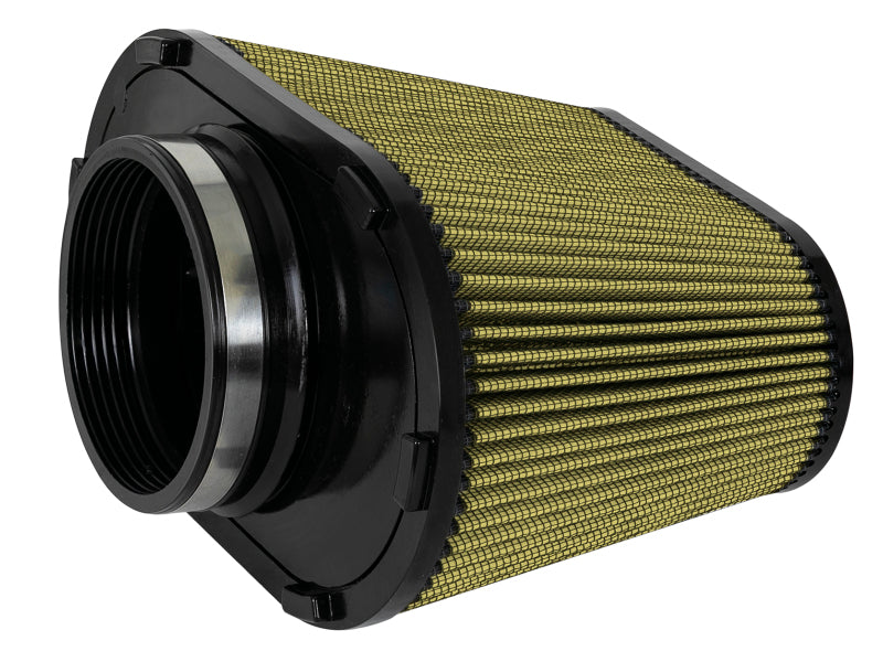 afe Magnum FORCE replacement air filter featuring a cylindrical design with a textured surface, designed for optimal airflow.