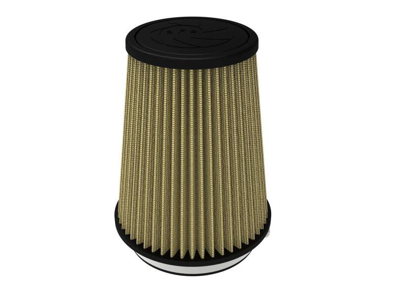 Universal air filter with a tapered design, measuring 5 inches at the base and 8 inches in height, featuring a textured surface.