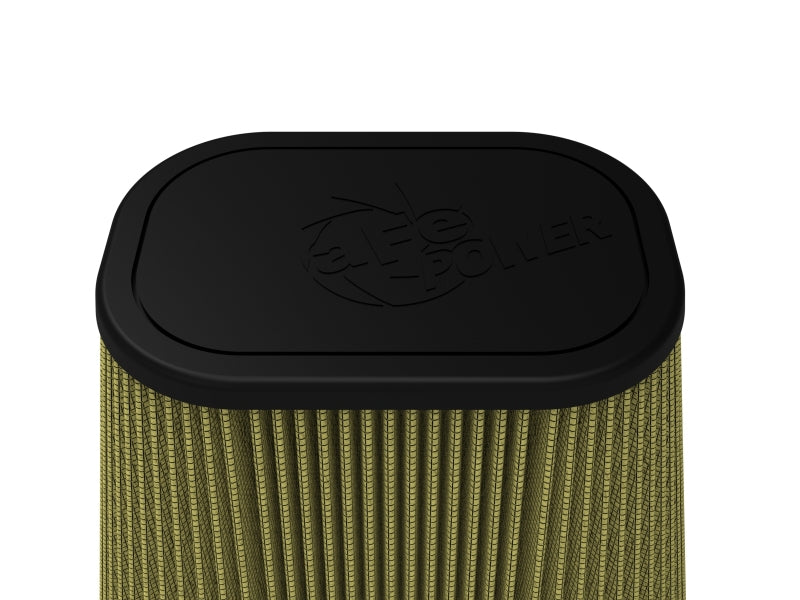 Afe Magnum FLOW universal air filter with a black top and pleated design, measuring 7.5x5.5 inches. Ideal for performance upgrades.