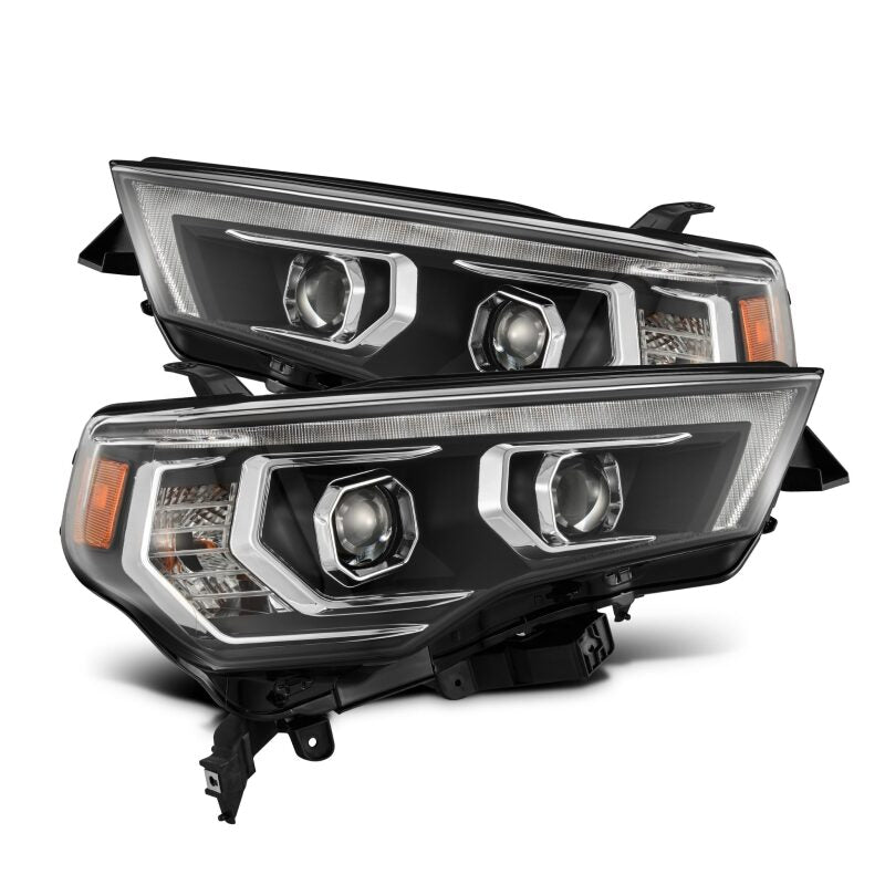 AlphaRex 14-22 Toyota 4Runner PRO-Series black projector headlights with sequential signals and daytime running lights.