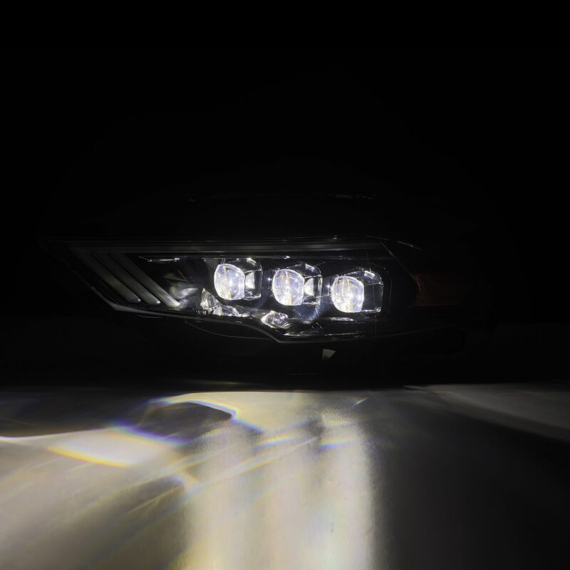 AlphaRex NOVA-Series LED projector headlights for 2018-2022 Ford Mustang in black, showcasing bright illumination and sleek design.