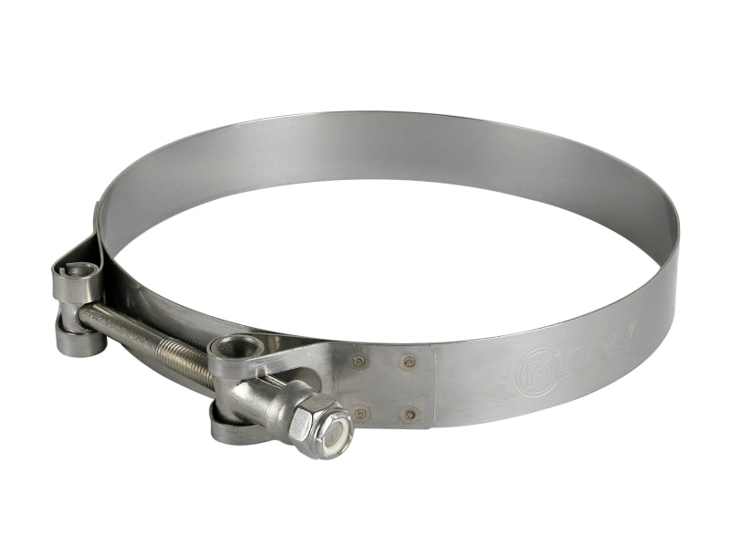 Durable afe Magnum FORCE T-Bolt clamp kit for secure connections, adjustable from 4-13/16 to 5-1/8 inches in diameter.