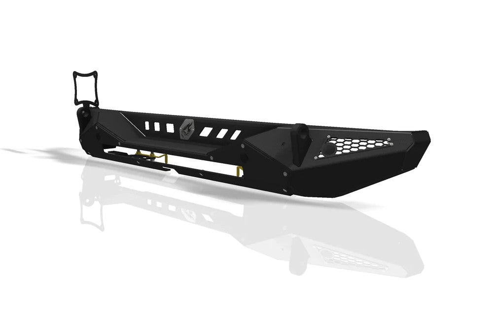 Blaze rear bumper with lightbar cutout designed for Jeep Wrangler JL, featuring a rugged black finish and durable construction.