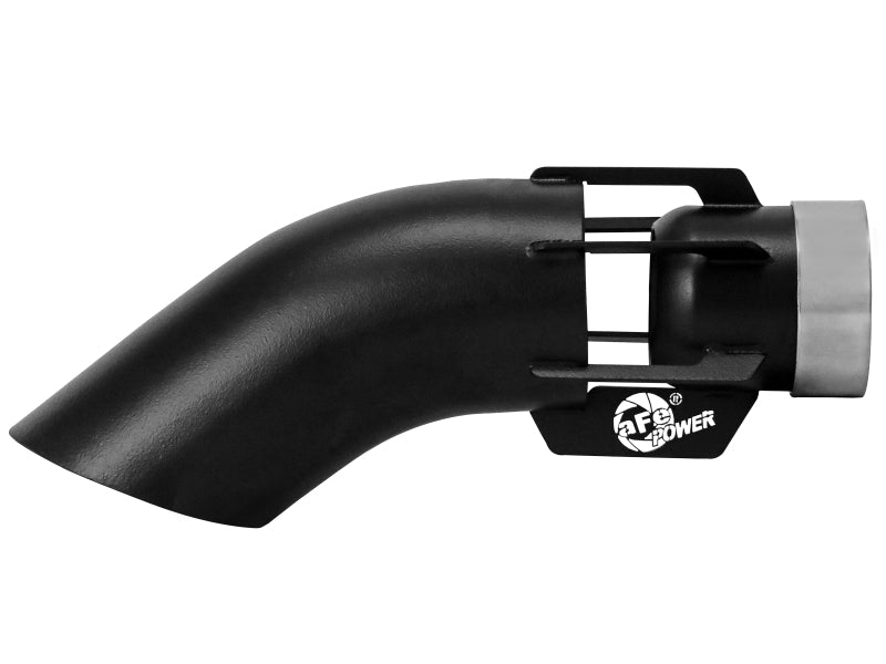 Black afe MACH Force-Xp universal exhaust tip with a 3-inch inlet, 4-inch outlet, and 15-inch length, designed for enhanced performance.