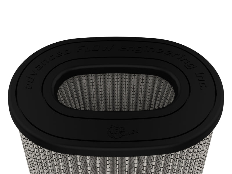 Afe Momentum replacement air filter with a black rubber top and mesh design, measuring 6x4 inches at the base and 7.5 inches high.