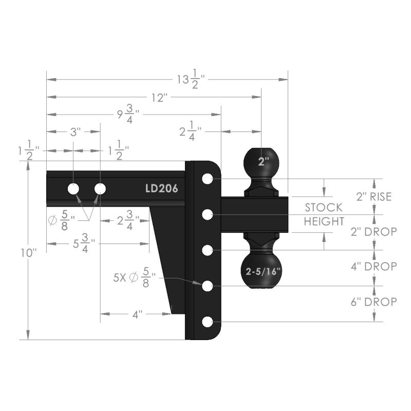 BulletProof Hitches 2.0" Light Duty 6" Drop/Rise Hitch Model LD206
