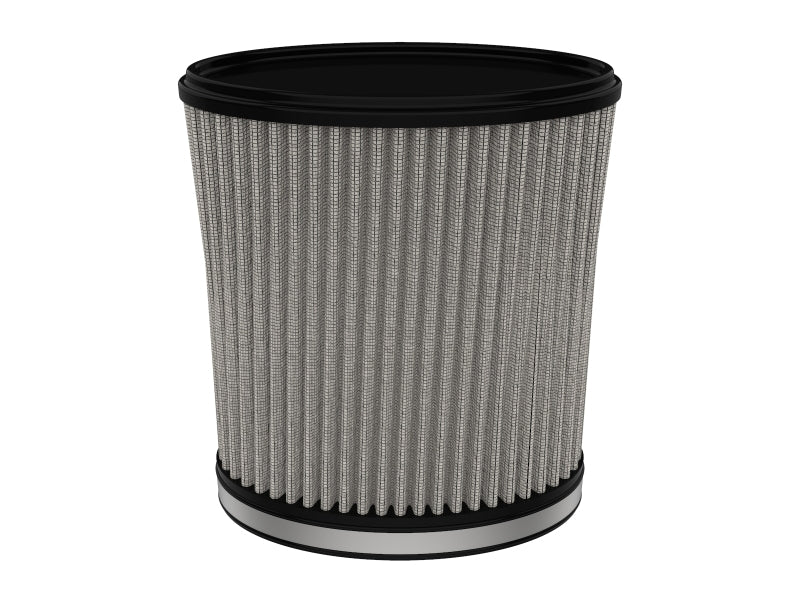 afe Magnum FORCE replacement air filter with a cylindrical design, featuring a pleated filter element for enhanced airflow.