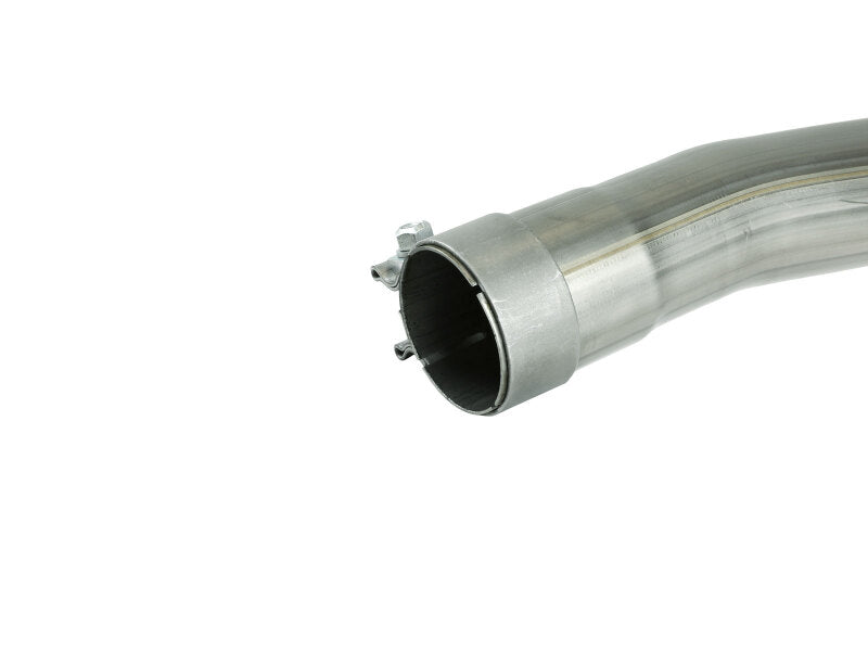 afe MACH Force-Xp muffler delete pipe with 2-1/2 inch inlet and outlet, featuring a polished stainless steel finish.