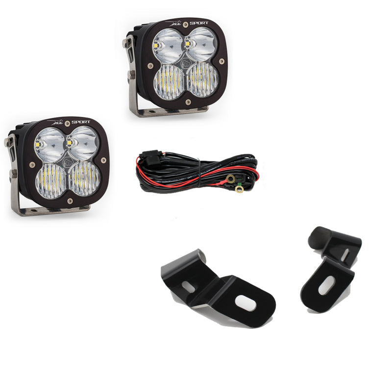 Baja Designs A-Pillar light kit for 2019+ Ram 2500/3500 includes two spot lights, wiring harness, and mounting brackets.
