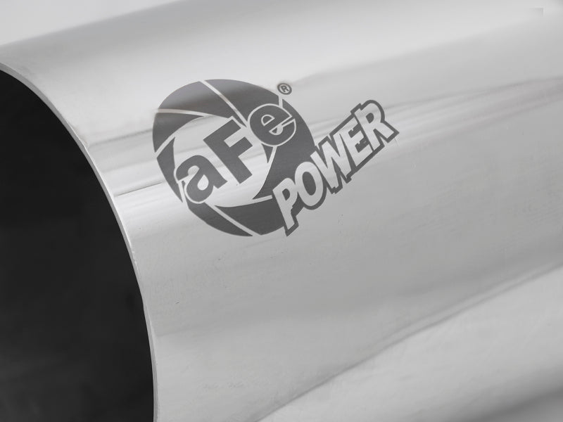 aFe MACH Force-Xp universal exhaust tip with 3-1/2 inch inlet, 4 inch outlet, and 7 inch length, featuring polished finish.