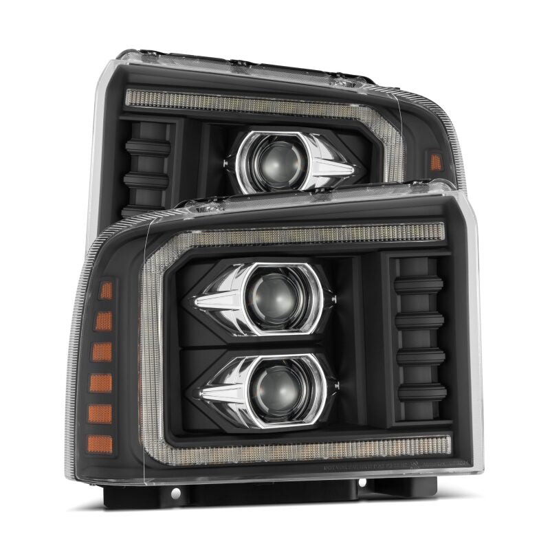 AlphaRex PRO-Series projector headlights for 05-07 Ford Super Duty, featuring sequential signals and short-width DRL.