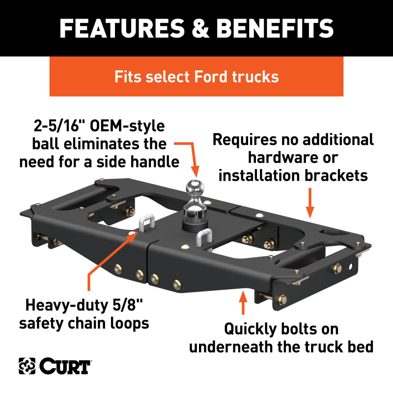 CURT OEM-Style Gooseneck Hitch, Fits Select Ford F-250, F-350, F-450 Super Duty Model 60702