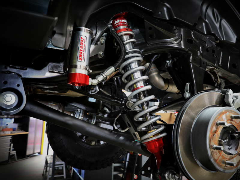 afe Sway-A-Way coilovers installed on a Ford Bronco, showcasing enhanced suspension performance and off-road capability.