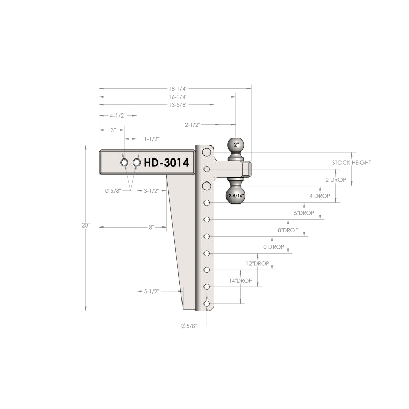 BulletProof Hitches 3.0" Heavy Duty 14" Drop/Rise Hitch Model HD3014