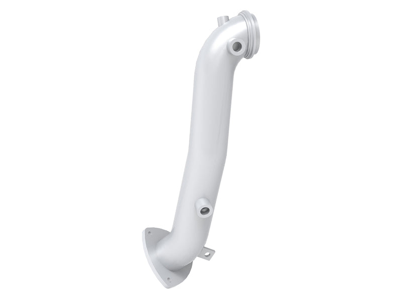 AFE MACH Force-XP downpipe for GM diesel trucks, designed for 2015-2016 V8-6.6L LML engines, showcasing a sleek, curved design.