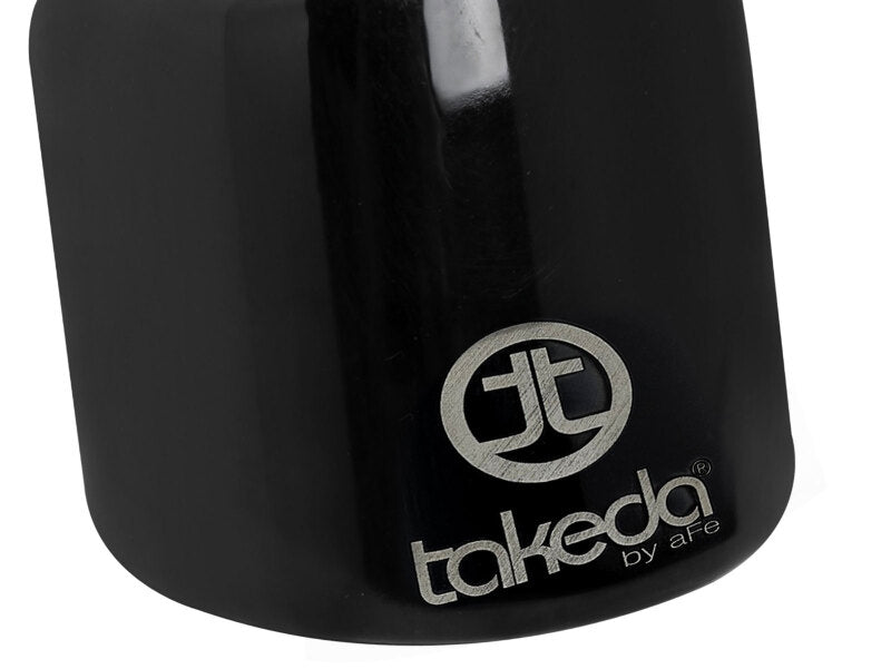 Black afe Takeda universal exhaust tip with a 2-1/2 inch inlet, 4 inch outlet, and 6 inch length for enhanced performance.