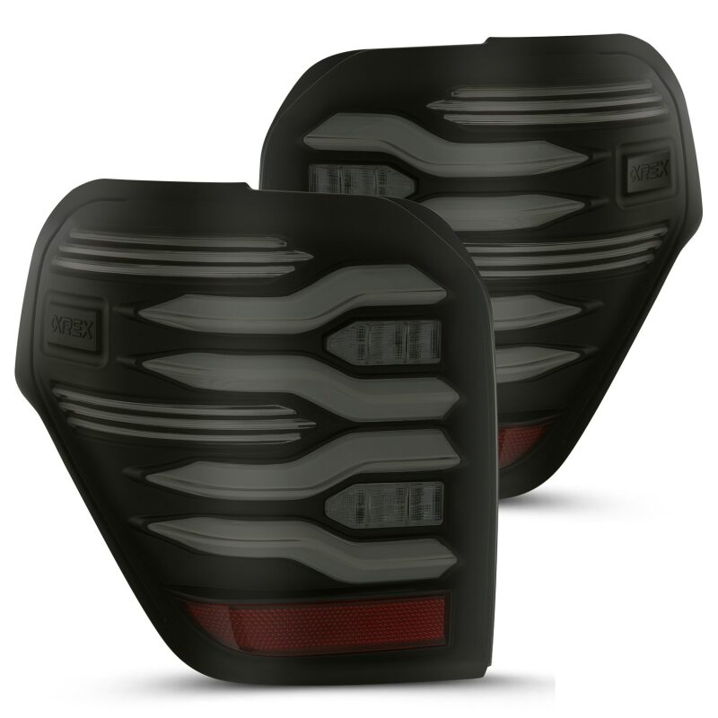 AlphaRex LUXX LED taillights for 10-21 Toyota 4Runner in black with sequential signal and active light features.