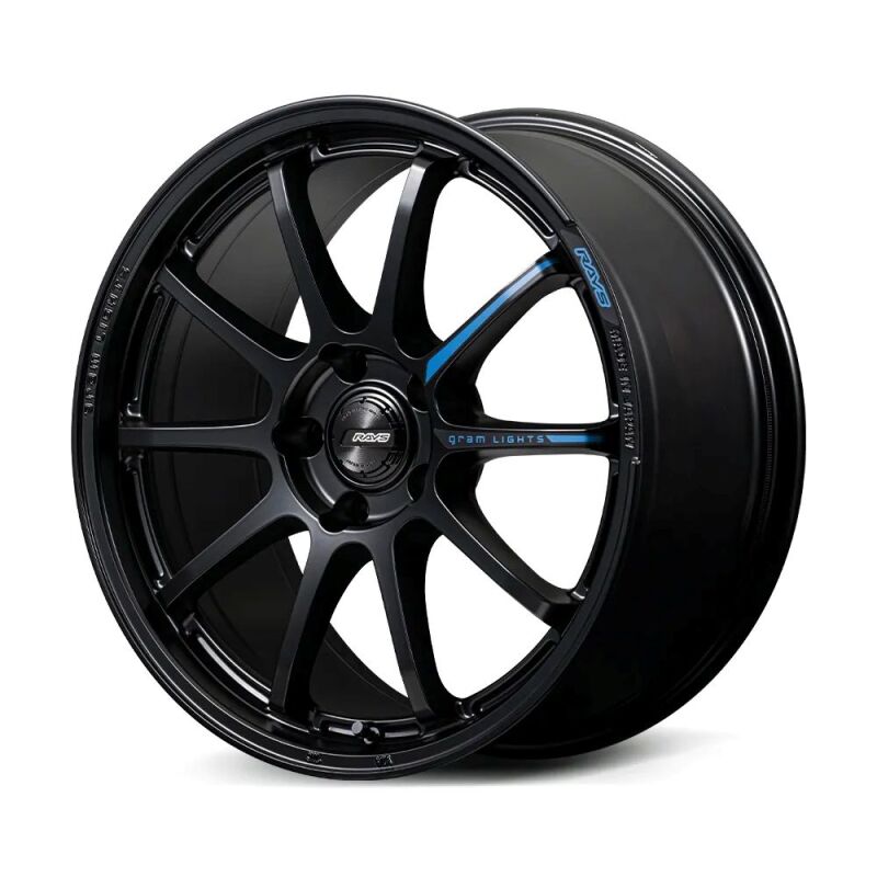 Gram Lights 57NR LIMITED II 18x7.5 +45 5-114.3 Semigloss Black Wheel w/ Black Cap/Stickers/Air Valve