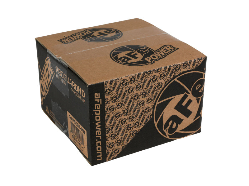 aFe PROGUARD oil filter box featuring a black and brown design with the aFe logo, ideal for truck and SUV maintenance.