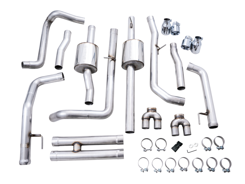 AWE Tuning 4th Gen GM 1500 6.2L 0FG Cat-Back Split Rear Exit (w/ Bumper Cutouts) - Quad Chrome Tips