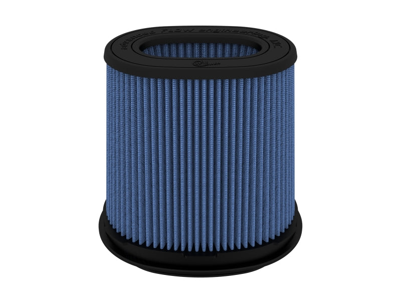 afe Momentum replacement air filter featuring a cylindrical design with a blue filter media and a black base, measuring 6-3/4 x 4-3/4 inches.