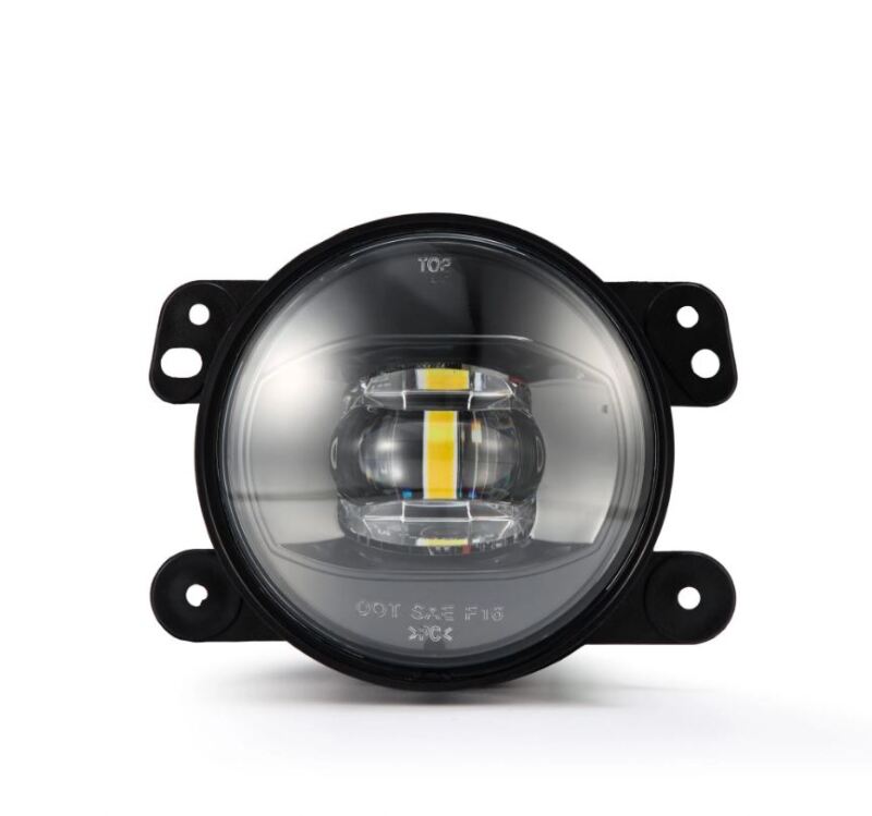 AlphaRex Dual Color LED fog light for Chrysler, Dodge, Hummer, and Jeep featuring white and amber illumination.