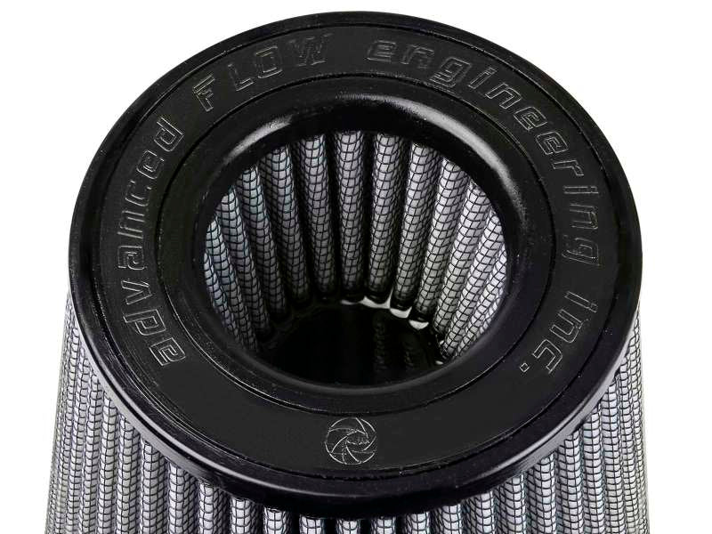 aFe Magnum FLOW Pro Dry S Replacement Air Filter featuring a cylindrical design with a black top and mesh filter material.