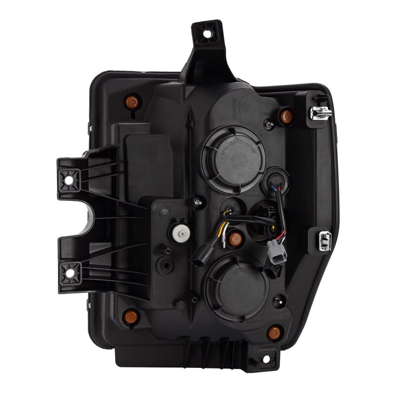 AlphaRex PRO-Series projector headlights for 08-10 Ford F250-550 in black with sequential signal and active light features.