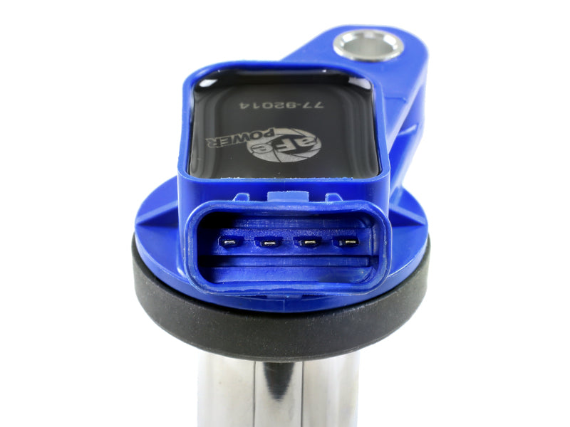 afe SCORCHER ignition coil for Toyota trucks and SUVs, designed for 2016-2023 V6 3.5L engines, showcasing its blue housing and connector.