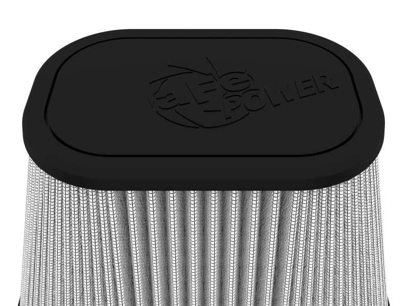 afe Track Series intake replacement air filter with a black top and pleated design, measuring 6-1/8x4-1/8 inches.