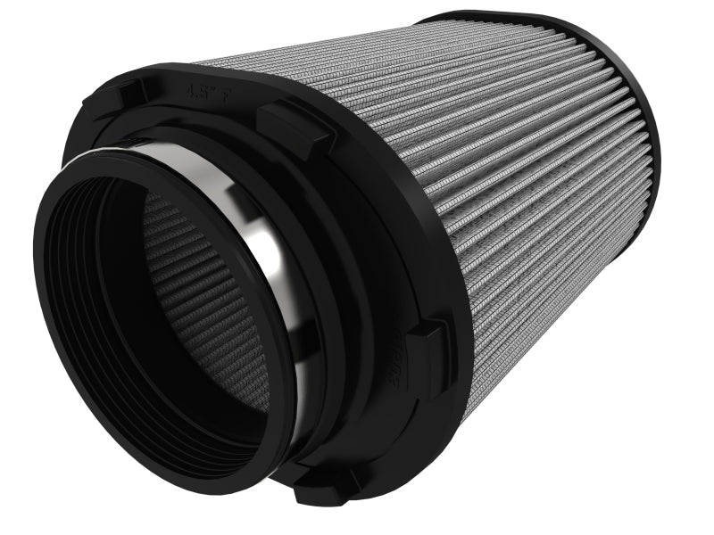 afe Magnum FORCE replacement air filter featuring a cylindrical design with a pleated filter element for improved airflow.