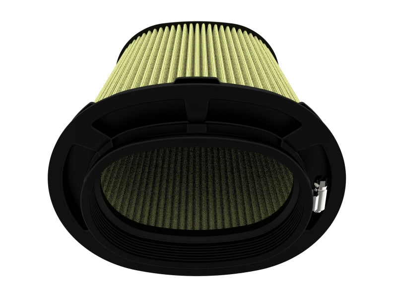 Afe Momentum replacement air filter with a cylindrical design, featuring a pleated filter element for improved airflow.