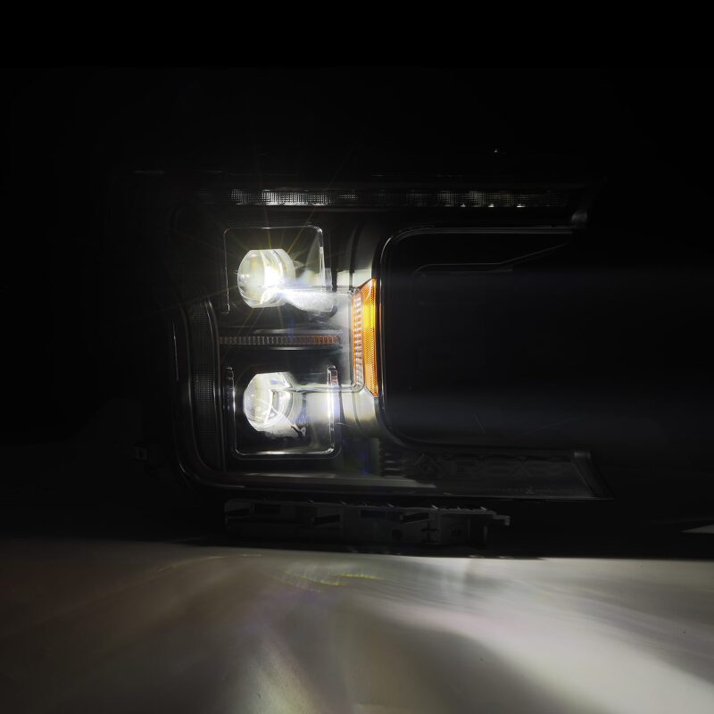 AlphaRex LUXX LED projector headlights for 2018-2020 Ford F-150 with sequential signal and daytime running lights.
