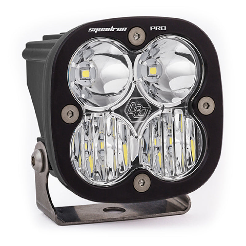 Baja Designs Squadron Pro black LED light pod with clear lens and combo pattern for enhanced visibility in offroad conditions.