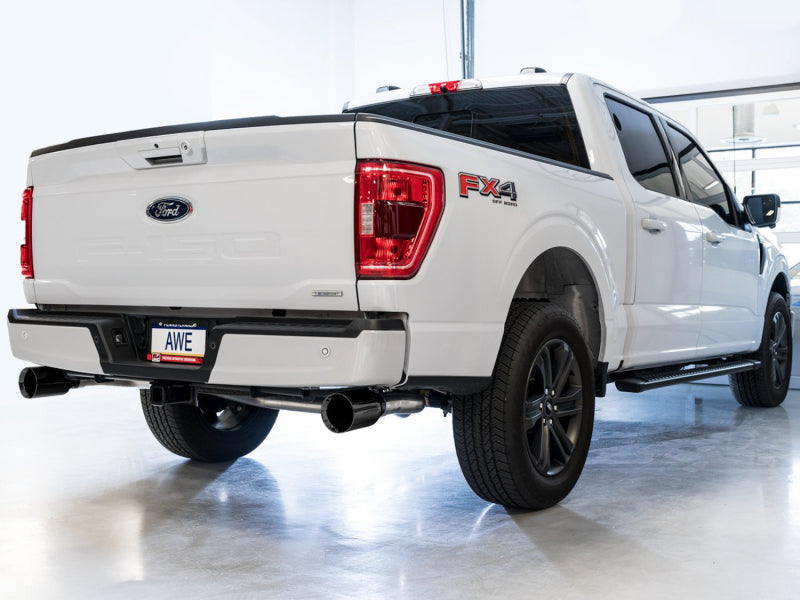 AWE Tuning 0FG 21+ Ford F150 Dual Split Rear Cat-Back Exhaust- 5in Diamond Black Tips