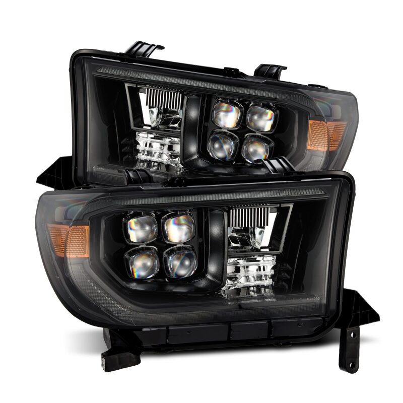 AlphaRex NOVA LED projector headlights for 2007-2013 Toyota Tundra in black with sequential signals and DRL.