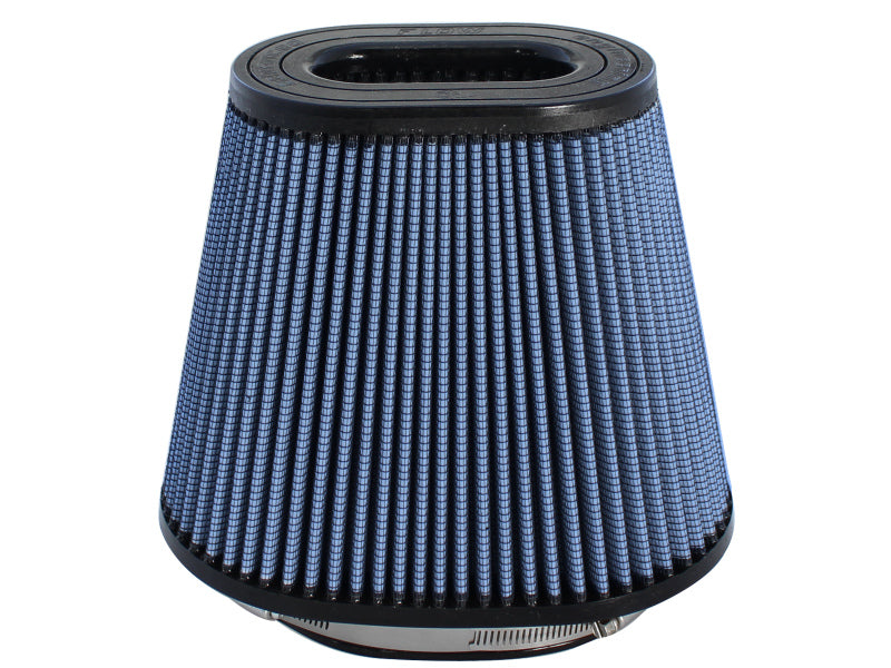 afe Magnum FORCE replacement air filter with a conical design, featuring blue pleated media for enhanced airflow and filtration.